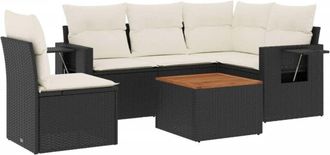 vidaXL Set De Sof&aacute;s De Jard&iacute;n 6 Piezas Y Cojines Rat&aacute;n Sint&eacute;tico Negro Vidaxl