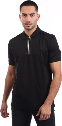 HUGO BOSS Mens H-Paras 65 Zip-Placket Polo Shirt in Black Cotton - Size X-Large