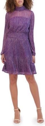 Kensie High Neck Shimmer Long Sleeve Dress in Iris at Nordstrom Rack, Size 12