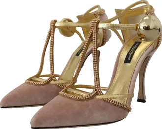 Dolce & Gabbana Womens Crystal-Embellished T-Strap Heel Pink Retina Gros Grain