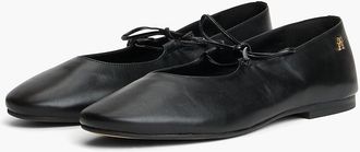 Tommy Hilfiger Womens Lace-Up Leather Mary Jane Ballet Flat - Black - US 6.5 / EU 37