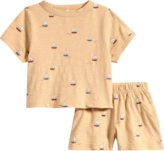 Rylee + Cru Sailboats Cotton T-Shirt & Shorts Set in Butterscotch at Nordstrom, Size 12-18M