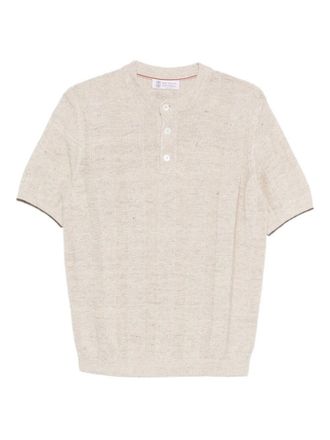 Brunello Cucinelli Textured Rib Knit T-Shirt With Henley Collar