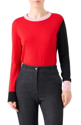 Akris Colorblock Virgin Wool Sweater in Bright Red-Black-Rose at Nordstrom, Size 10