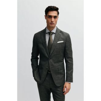 HUGO BOSS Mens H-Hutson-233 Slim-Fit Blazer Jacket in Grey Wool - Size 44 (Chest)