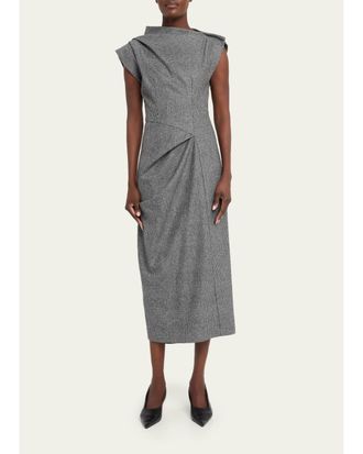 Michael Kors Plaid Wool Draped Midi Dress