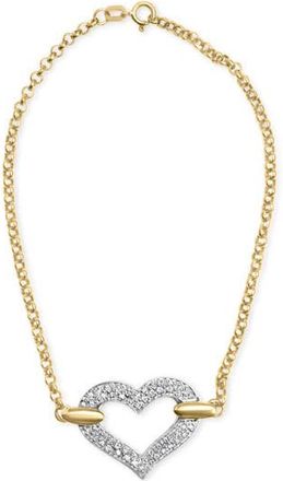 House of Brilliance 10K Two Tone Gold 1/4 Cttw Diamond Encrusted Heart Charm 7 Bracelet (H-I Color, I1-I2 Clarity)