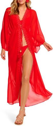 Ramy Brook Raelynn Lace Trim Cover-Up in Flame at Nordstrom, Size X-Small