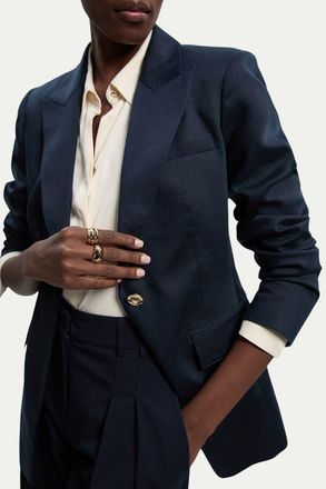 Karen Millen Tailored Linen Single Breasted Blazer in Navy at Nordstrom, Size 12