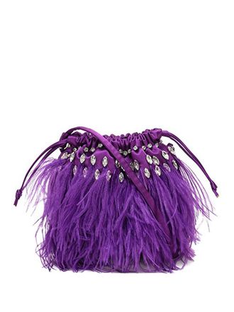 Twentyfourhaitch Estelle shoulder bag - women - Feather/Fabric/Rhinestone - OS - Purple