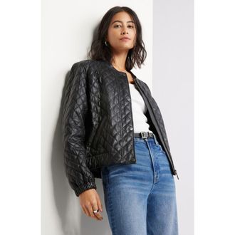 Caslon Quilted Leather Jacket in Black at Nordstrom Rack, Size X-Large