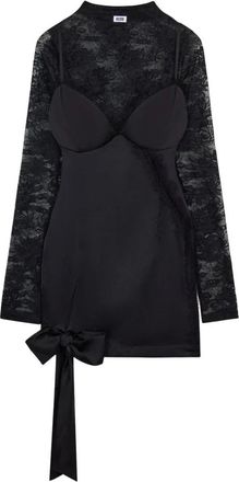 GCDS Abito in Pizzo con Logo - Dames - Feestkleedjes - Zwart - S - Polyester - Kleedjes