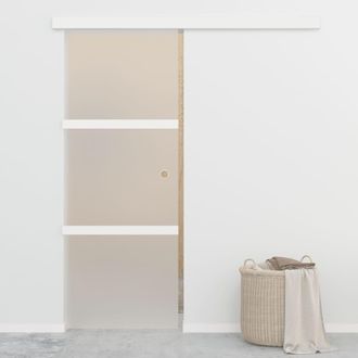 vidaXL Vidaxl - Puerta Corredera Con Topes Suaves Vidrio Esg Aluminio 76x205 Cm