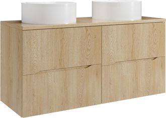 Vente-Unique Mueble de ba&ntilde;o suspendido estriado con lavabo sobre encimera redondo - Natural claro - 120 cm - ORISO