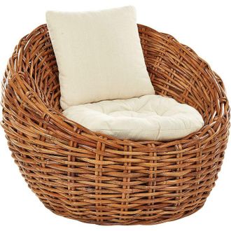 Beliani Beliani - Silla De Jard&iacute;n De Rat&aacute;n Beige Natural Coj&iacute;n Poli&eacute;ster Moderno Lerici