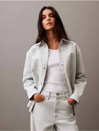 Calvin Klein Womens Relaxed Denim Button-Down Shirt - Blue - XS