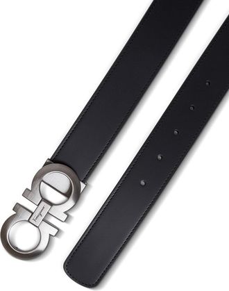 Ferragamo Mens Leather Belt With Gancini Buckle Black-Brown Calf