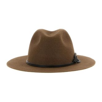 Brunello Cucinelli Accessoires, Dames, Bruin, M, Leer, Felt Fedora met Monile Trim