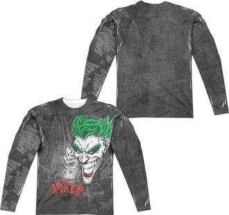 Gildan Batman Joker Sprays The City (Front/Back Print) Long Sleeve Adult Poly Crew Tee / T-Shirt