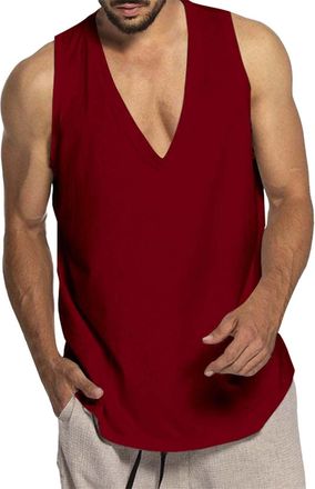 Generic Simple Sleeveless Vests Men - Deep V Neck Sleeveless T Shirts Gym Workout Training Muscle Sleeveless Shirts Beach Vest Outdoor Loose Sports Vest Light
