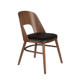 Dutchbone Silla de comedor de polipiel negra y madera oscura