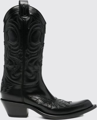 Acne Studios Smooth Leather Western Boots with Tapered Toe and Embroidery