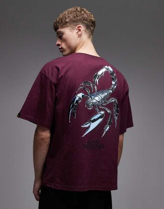 Alpha Industries T-shirt in 100% cotone bordeaux con stampa di scorpione sul retro-Rosso
