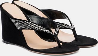 Gianvito Rossi Crystal-embellished suede wedge thong sandals