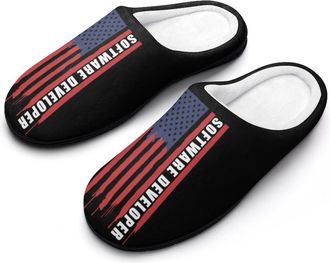 Generic U.S.A. Software Developer Slippers Men Winter Warm Cotton Anti-Slip Indoor Slip-Ons House Shoes