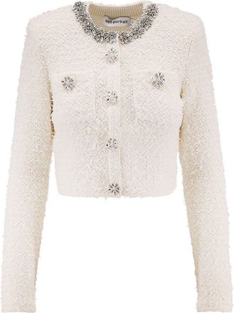 Self Portrait Cotton Blend Cardigan With Rhinestones-Donna