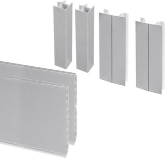 Emuca Emuca - Lote De 2 Z&oacute;calos Para Cocina Plasline Con Accesorios De Uni&oacute;n, Altura 150mm, 2 Barras De Lognitud 2.35m, Pl&aacute;stico, Anodizado Satinado