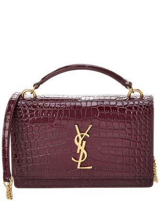 Saint Laurent Sunset Croc-Embossed Leather Shoulder Bag