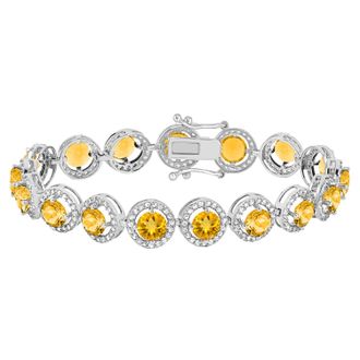 Diamond2Deal 925 Sterling Silver Citrine & White Topaz Tennis Bracelet 7.25