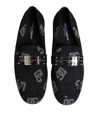 Dolce & Gabbana Mens Blue Logo Cotton Loafers Formal Dress Shoes Elastane