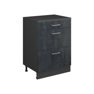 Vicco Armario De Cocina Para Techo Inclinado R-line, Hormig&oacute;n Negro, 60 Cm Sin Inclinaci&oacute;n Con 3 Cajones, Vicco