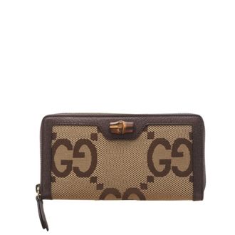 Gucci Beige Brown Canvas Long Wallet (Bi-Fold) (Pre-Owned)