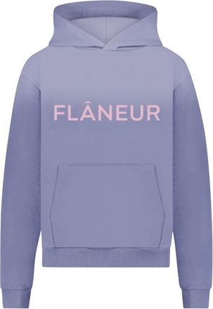 Flaneur Paarse Logo Hoodie met Gewatteerde Voorkant - Heren - Hoodies - Paars - M - Katoen - Hoodies & sweatvesten