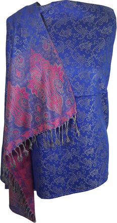 World of Shawls Ladies Floral Paisley Bordered Pashmina Feel Shawl Scarf Wrap Stole Luxuriously Warm Soft and Silky Touch (RoyalBlue/Hotpink_5234)