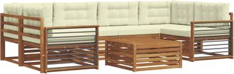 vidaXL Conjunto De Sof&aacute;s De Exterior 7 Uds. Natural Y Crema Vidaxl