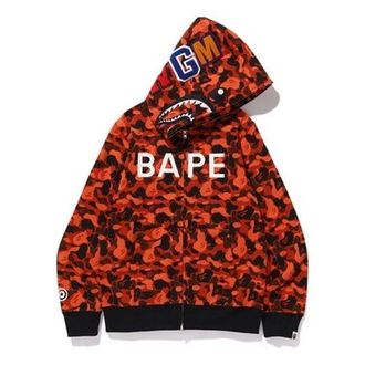 A Bathing Ape x XO Shark Camo Full Zip Hoodie Orange Red 1F73-115-925