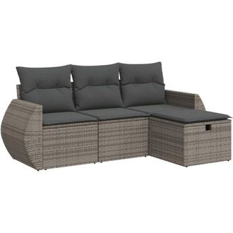 vidaXL Set Divani da Giardino 4 pz con Cuscini in Polyrattan Grigio - Vidaxl