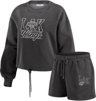 WEAR by Erin Andrews Womens WEAR by Erin Andrews Black Los Angeles Kings Washed Fleece Sweatshirt & Shorts Lounge Set at Nordstrom, Size X-Large