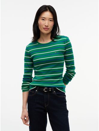 Tommy Hilfiger Womens Long-Sleeve Striped Favorite T-Shirt - Nouveau Green Multi - XXL