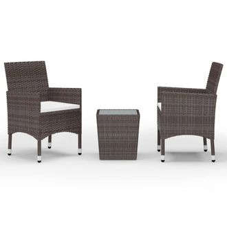 Berkfield Home 3 Piece Garden Bistro Set Poly Rattan & Tempered Glass Brown