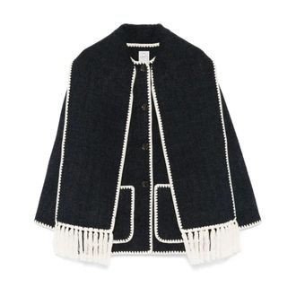 Toteme Ponchos, female, Gray, XS, Dark Grey Melange Embroidered Scarf Jacket