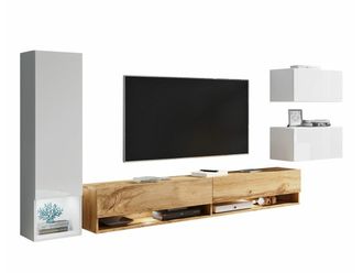 Mirjan24 Mobilier1 - Conjunto De Sal&oacute;n Sarasota 124, Blanco + Blanco Brillante + Roble Wotan