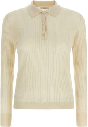 Max Mara Polo A Coste Con Bottoni - Dames - Cashmere truien - Wit - M - Kasjmier - Truien & Vesten