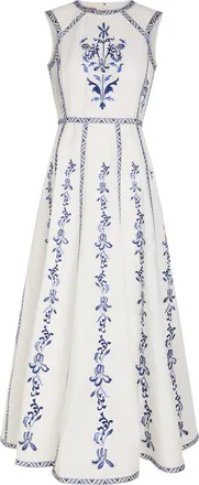 Emporio Sirenuse Clodette Embroidered Cotton-poplin Midi Dress - White And Blue - 44 (UK12 / M)