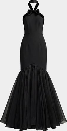 Mac Duggal Halter Bow Mermaid Chiffon Gown