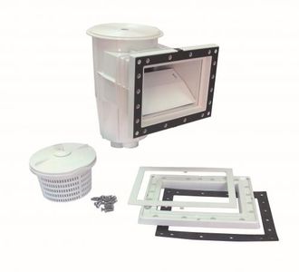 OEM Skimmer Piscina Abs Blanco Boca Est&aacute;ndar Tapa Circular Conexi&oacute;n Inferior Rosca 1 1/2 Int. - 2 Ext. Pn10